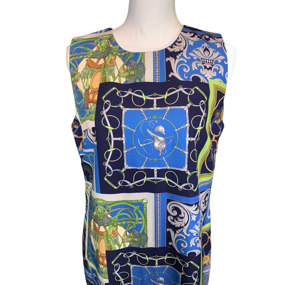 J McLaughlin Equestrian Print Patchwork Dress Blu… - image 3
